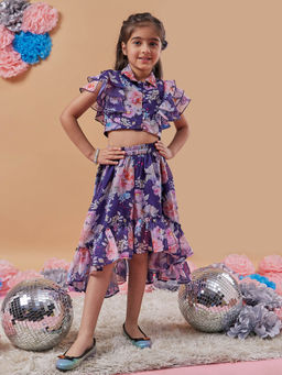 PSPeaches - Navy Floral Skirt with Top for Girls (Set of 2)
