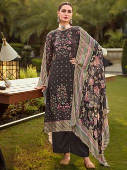 Stylee LIFESTYLE - Brown Crape Embroidered Dress Material (Set of 3)