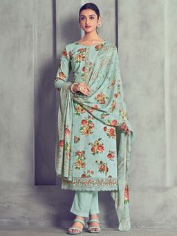 Stylee LIFESTYLE - Sky Blue Cotton Embroidered Dress Material (Set of 3)