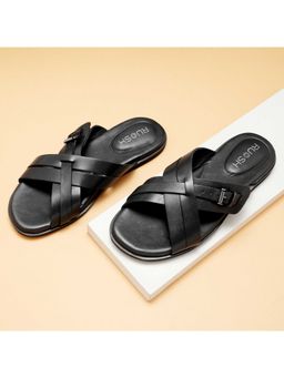 Ruosh - The Rio Black Men Cross-Strap Slipper Sandals
