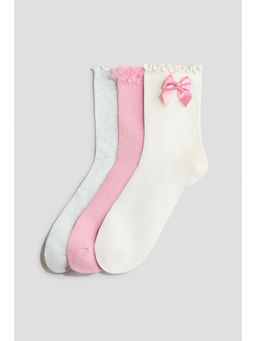 H&M - Girls Pink 3-Pack Frill-Trimmed Socks