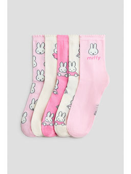 H&M - Girls Pink 5-Pack Motif-Detail Socks