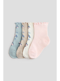 H&M - Girls Beige 4-Pack Overlocked Socks