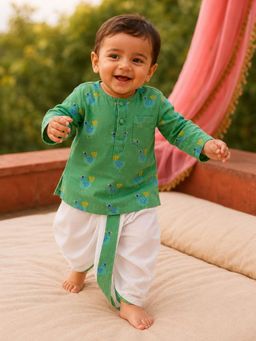 Somersault - Playful Green Printed Kurta and Dhoti