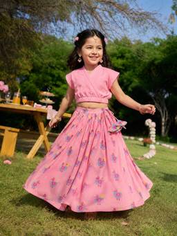 Somersault - Ethnic Top and Printed Skirt Set - Pink