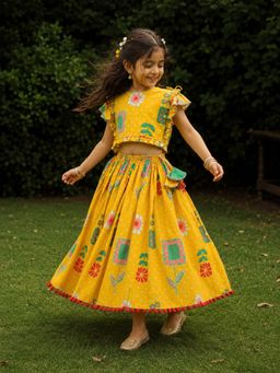 Somersault - Ethnic Bandhani Print Skirt Top Set - Yellow