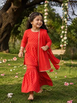 Somersault - Red Bandhani Print Sharara Set with Dupatta