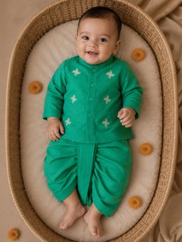Somersault - Green Embroidered Kurta and Dhoti