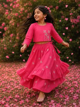 Somersault - Cotton Girl Ethnic Top and Skirt Set - Pink