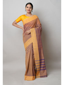 Unnati Silks - Purple Cream Pure Handloom Cross Weave Mangalagiri Cotton Saree without Blouse