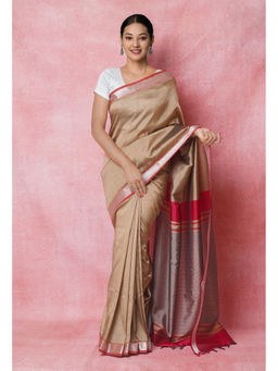 Unnati Silks - Bronze Brown Mangalagiri Silk Saree with Unstitched Blouse