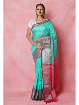 Unnati Silks - Turquoise Handloom Narayan Pet Silk Saree with Unstitched Blouse
