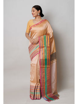 Unnati Silks - Cream Handloom Narayan Pet Silk Saree with Unstitched Blouse