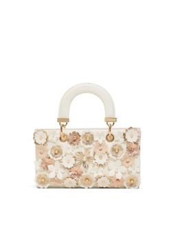 Aldo - Women Florellina White Floral Pearl Design Satchel Bag with Detachable Strap