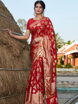 Odette - Stuinning Red Silk Saree with Unstitched Blouse