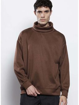 The Indian Garage Co - Men's Brown Oversize Turtle Neck Pullover Sweatshirt