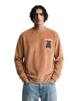 The Indian Garage Co - Men's Brown Oversized Fit Corduroy Crew Neck Sweatshirt