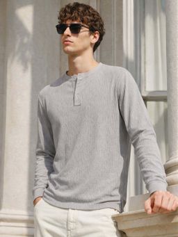 The Indian Garage Co - Men's Grey Johnny Collar Slim Fit T-Shirt