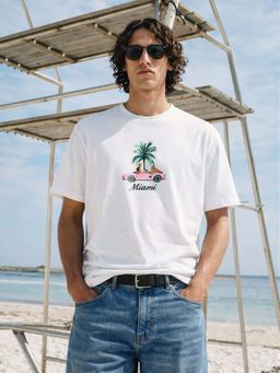 The Indian Garage Co - Men's White Embroidered Slim Fit T-Shirt