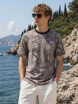 The Indian Garage Co - Men's Beige Printed Slim Fit T-Shirt