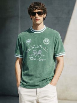The Indian Garage Co - Men's Green Embroidered Slim Fit T-Shirt