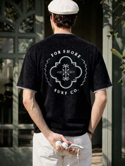 The Indian Garage Co - Men's Black Embroidered Slim Fit T-Shirt