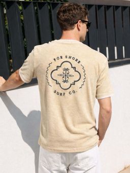 The Indian Garage Co - Men's Beige Embroidered Slim Fit T-Shirt