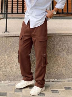 The Indian Garage Co - Men's Brown Relaxed Fit Solid Mid-Rise Cargo