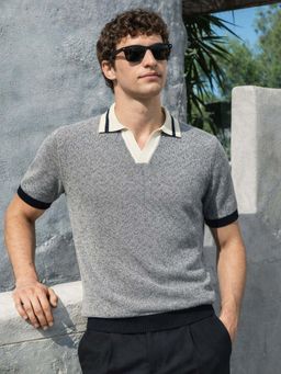 The Indian Garage Co - Men's Grey Slim Fit Collar Neck Polo T-Shirt