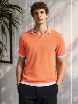 The Indian Garage Co - Men's Orange Slim Fit Collar Neck Polo T-Shirt