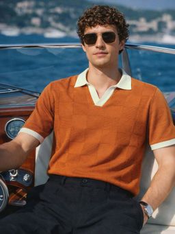 The Indian Garage Co - Men's Rust Textured Slim Fit Polo T-Shirt