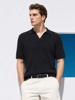 The Indian Garage Co - Men's Black Half Sleeve Slim Fit Polo T-Shirt