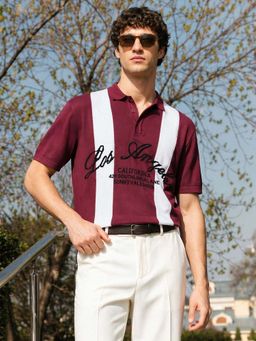 The Indian Garage Co - Men's Maroon Slim Fit Full Sleeve Polo T-Shirt