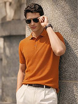The Indian Garage Co - Men's Rust Textured Slim Fit Polo T-Shirt