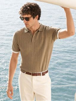 The Indian Garage Co - Men's Khaki Collar Neck Slim Fit T-Shirt