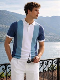 The Indian Garage Co - Men's Blue Collar Neck Slim Fit Polo T-Shirt