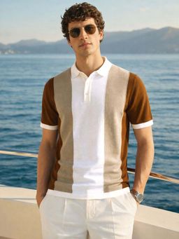 The Indian Garage Co - Men's Brown Collar Neck Slim Fit Polo T-Shirt