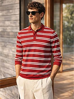 The Indian Garage Co - Men's Red Stripes Slim Fit Polo T-Shirt