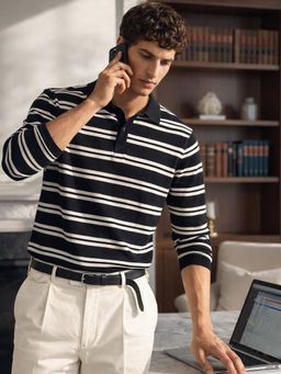 The Indian Garage Co - Men's Black Stripes Slim Fit Polo T-Shirt