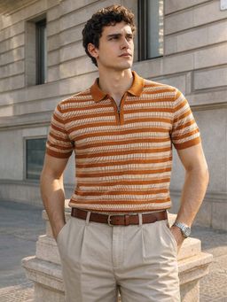 The Indian Garage Co - Men's Rust Zipper Slim Fit Polo T-Shirt