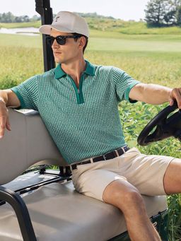 The Indian Garage Co - Men's Green Zipper Collar Neck Slim Fit Polo T-Shirt
