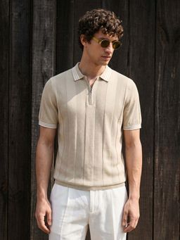 The Indian Garage Co - Men's Beige Half Sleeve Collar Neck Polo T-Shirt