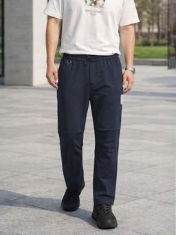 The Indian Garage Co - Men's Navy Blue Relaxed Fit Solid Mid-Rise Trackpant
