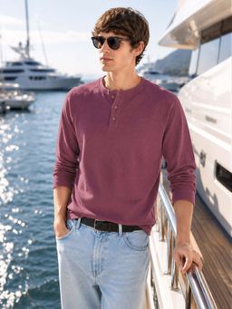 The Indian Garage Co - Men's Purple Regular Fit Solid Round Neck Full Sleeves T-Shirt
