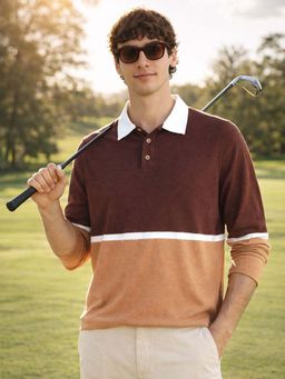 The Indian Garage Co - Men's Brown Slim Fit Full Sleeves Polo T-Shirt