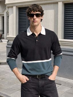 The Indian Garage Co - Men's Black Slim Fit Full Sleeves Polo T-Shirt