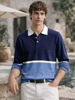 The Indian Garage Co - Men's Blue Slim Fit Full Sleeves Polo T-Shirt