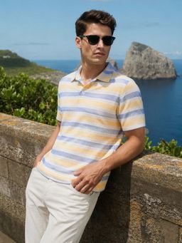 The Indian Garage Co - Men's Slim Fit Horizontal Striped Half Sleeves Polo T-Shirt
