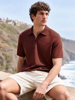 The Indian Garage Co - Men's Maroon Slim Fit Collar Neck Half Sleeves Polo T-Shirt