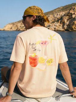 The Indian Garage Co - Men's Beige Relaxed Fit Crew Neck Half Sleeves T-Shirt